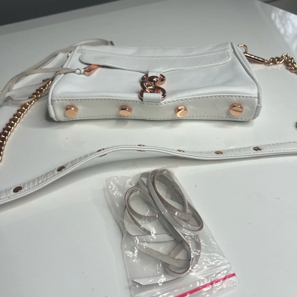 Rebecca Minkoff Avery White Rose Gold Hardware Leather Cross Body Bag Worn Once
